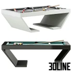 High-resolution 3D model of Cabaret modern geometric pool table with black/white finish and accessories for luxury game room visualization