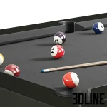 High-resolution 3D model of Cabaret modern geometric pool table with black/white finish and accessories for luxury game room visualization