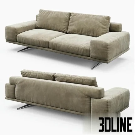 High-quality 3D model of Calia Italia Planet three-seater sofa with deep cushions and angled metal base for modern living room render