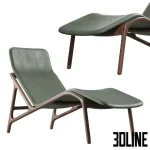 High-end 3D model of Woak MARSHALL leather and wood chaise lounge designed by Zoran Jedrejcic