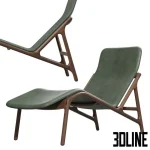 High-end 3D model of Woak MARSHALL leather and wood chaise lounge designed by Zoran Jedrejcic