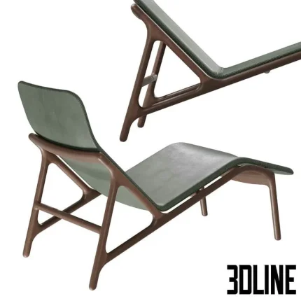 High-end 3D model of Woak MARSHALL leather and wood chaise lounge designed by Zoran Jedrejcic
