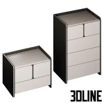 High-resolution 3D model set of Milan modern minimalist chest of drawers and bedside table for contemporary bedroom visualization