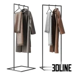 High-resolution 3D model of Ominimalism modern freestanding coat hanger and clothes rack with coats and scarf
