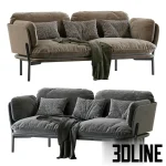 High-quality 3D model of TRADITION Cloud Two-Seater sofa in desert stone fabric with metal base and throw pillows