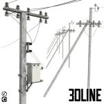 High-detail 3D model of concrete electricity utility pole with wires and transformer for exterior scenes