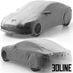 High-resolution 3D model of a Tesla Model S electric car covered by a protective drape/cover for garage and exterior scenes