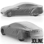 High-resolution 3D model of a Tesla Model S electric car covered by a protective drape/cover for garage and exterior scenes