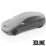 High-resolution 3D model of a Tesla Model S electric car covered by a protective drape/cover for garage and exterior scenes