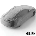 High-resolution 3D model of a Tesla Model S electric car covered by a protective drape/cover for garage and exterior scenes