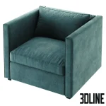 High-quality 3D model of Crate and Barrel Torrey accent chair in velvet fabric for modern living room render