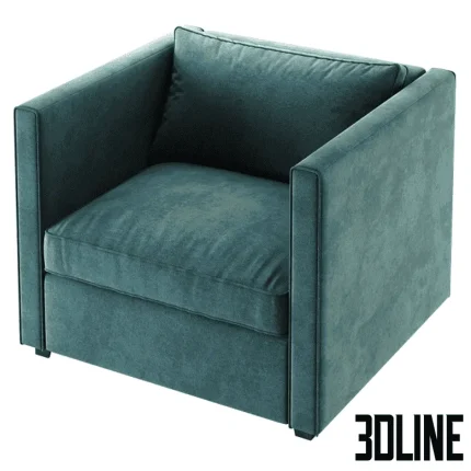 High-quality 3D model of Crate and Barrel Torrey accent chair in velvet fabric for modern living room render