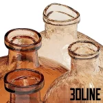 High-resolution 3D model set of Amber Glass Vases with detailed texture and dried branches for rustic/modern interior staging