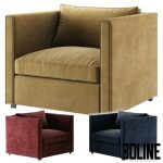 High-quality 3D model of Crate and Barrel Torrey accent chair in velvet fabric for modern living room render