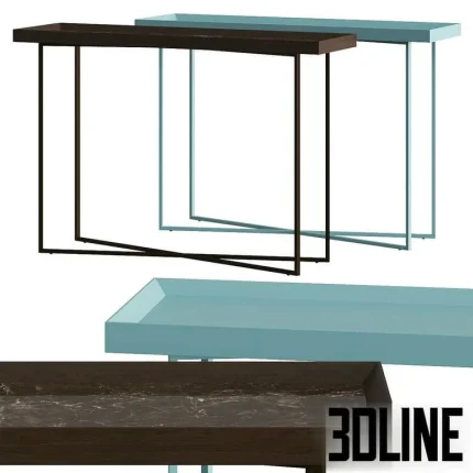 High-resolution 3D model of Dall'Agnese Slash console table with thin metal frame and contrasting top finish