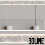 High-resolution 3D model of decorative wall panel with leaf-patterned molding and integrated LED strip lighting