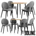 High-quality 3D model set of Tiole fabric dining chairs and Uranus round dining table for modern kitchen visualization