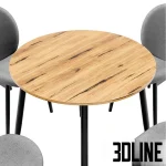 High-quality 3D model set of Tiole fabric dining chairs and Uranus round dining table for modern kitchen visualization