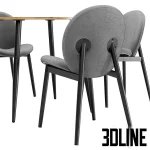 High-quality 3D model set of Tiole fabric dining chairs and Uranus round dining table for modern kitchen visualization