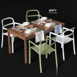 High-quality 3D model of IKEA JOPPERLIG and INGU dining table and chairs set with table runner and tableware