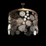 High-detail 3D model of a luxury recycled glass chandelier with circular glass panels and gold frame