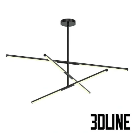 High-quality 3D model of ESPOS modern LED chandelier with three adjustable black linear bars for dining room lighting