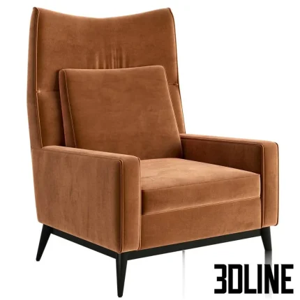 High-end 3D model of Paul McCobb Embassy high-back lounge chair in brown velvet fabric for luxury mid-century living room