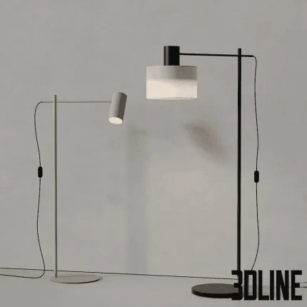 High-quality 3D model set of Estiluz Cyls minimalist floor lamps with metal body and fabric shade