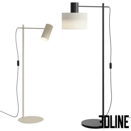 High-quality 3D model set of Estiluz Cyls minimalist floor lamps with metal body and fabric shade