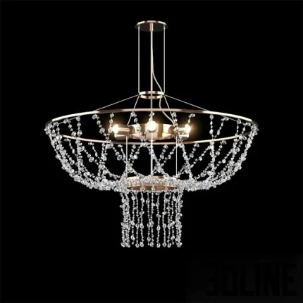 High-resolution 3D model of Faustig luxury crystal chandelier with tiered hanging crystal strands and polished brass frame