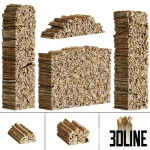 High-detail 3D model set of stacked and packed firewood logs in various formations for fireplace and exterior scene staging