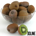High-resolution 3D model of fresh kiwi fruit in a metal bowl and a kiwi mint smoothie drink for kitchen scene