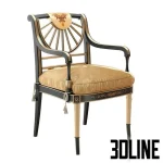High-resolution 3D model of Galimberti Nino classic armchair with black and gold painted frame and embroidered upholstery