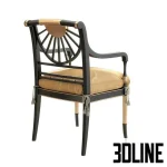 High-resolution 3D model of Galimberti Nino classic armchair with black and gold painted frame and embroidered upholstery