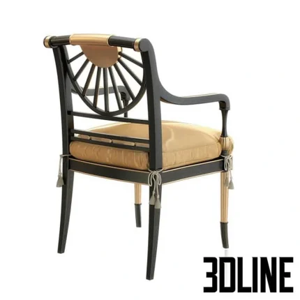 High-resolution 3D model of Galimberti Nino classic armchair with black and gold painted frame and embroidered upholstery