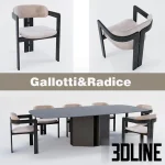 High-resolution 3D model set of Gallotti & Radice Eyl dining chairs and 0414 oval table for luxury dining room visualization