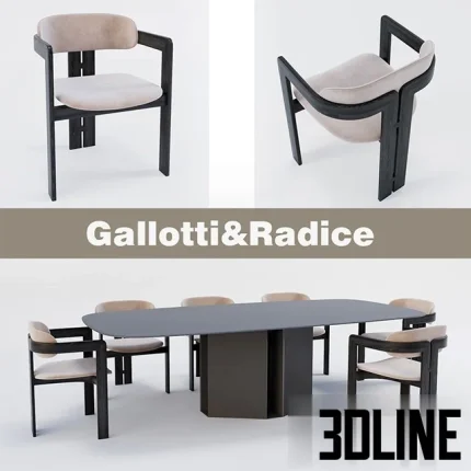 High-resolution 3D model set of Gallotti & Radice Eyl dining chairs and 0414 oval table for luxury dining room visualization