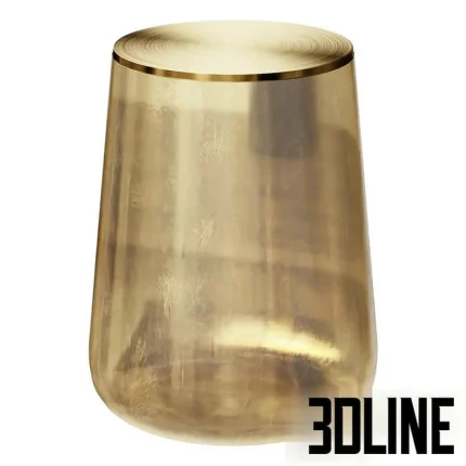 High-end 3D model of a minimalist glass coffee table with brushed gold / brass texture for luxury interior render