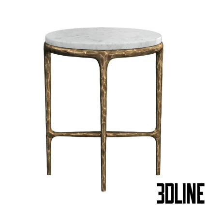 High-end 3D model of HADDEUS round side table with marble top and hammered brass metal base