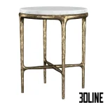 High-end 3D model of HADDEUS round side table with marble top and hammered brass metal base