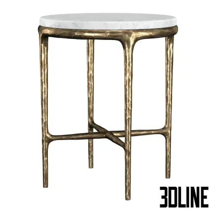 High-end 3D model of HADDEUS round side table with marble top and hammered brass metal base