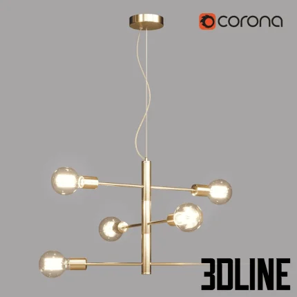 High-resolution 3D model of Lussole Lgo Huron modern brass multi-arm pendant light with clear Edison bulbs