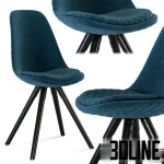High-quality 3D model of Julia Grup LARS upholstered dining chair in blue quilted fabric for modern kitchen visualization