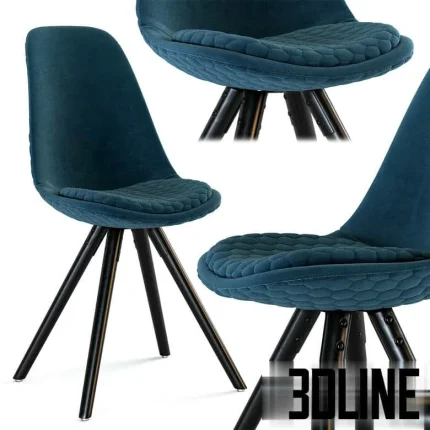 High-quality 3D model of Julia Grup LARS upholstered dining chair in blue quilted fabric for modern kitchen visualization