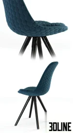 High-quality 3D model of Julia Grup LARS upholstered dining chair in blue quilted fabric for modern kitchen visualization