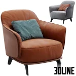 High-end 3D model of KAORI leather and fabric upholstered armchair with contrast stitching for modern interior visualization
