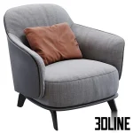High-end 3D model of KAORI leather and fabric upholstered armchair with contrast stitching for modern interior visualization