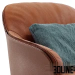 High-end 3D model of KAORI leather and fabric upholstered armchair with contrast stitching for modern interior visualization