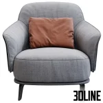 High-end 3D model of KAORI leather and fabric upholstered armchair with contrast stitching for modern interior visualization