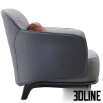High-end 3D model of KAORI leather and fabric upholstered armchair with contrast stitching for modern interior visualization